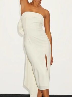 Lulu's Cream Strapless Midi Dress with Side Slit